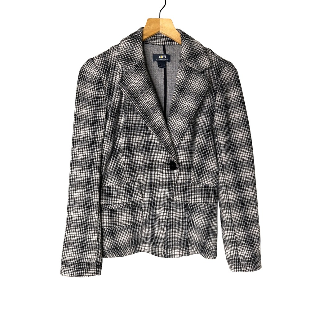 Maeve‎ by Anthropologie Plaid Knit Blazer Black White Single Button XXS